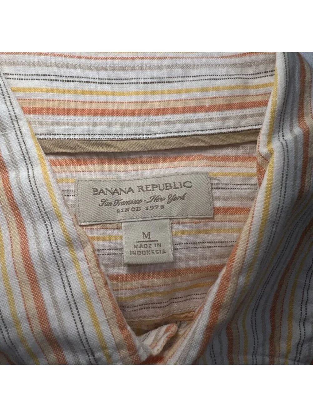 Banana Republic Mens Linen Striped Long Sleeve Button Up Shirt Size Medium